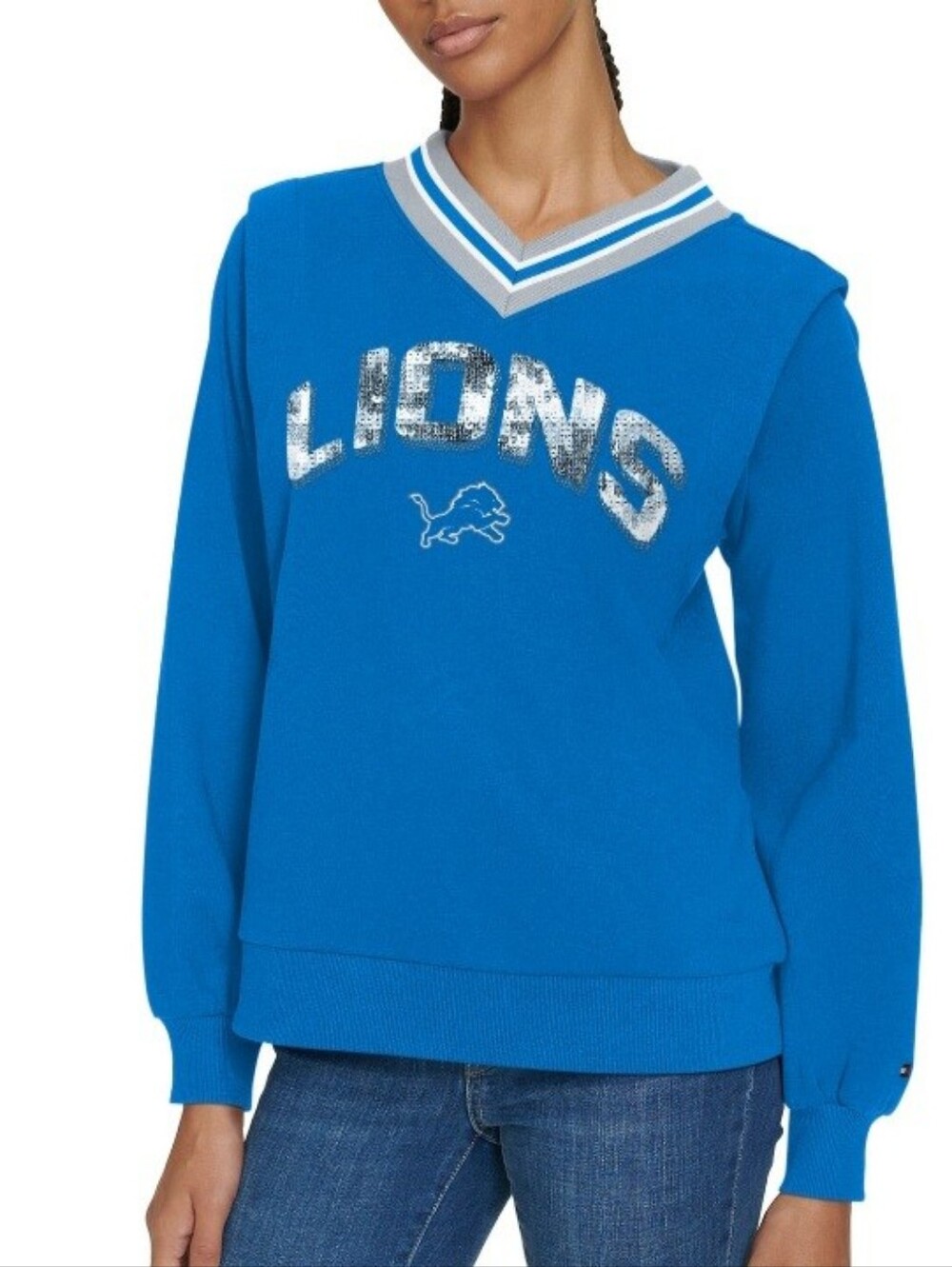 Tommy Hilfiger Honolulu Blue Detroit  Lions V-Neck Womens Sweatshirt